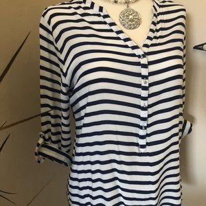 Nautical White Blue Stripes Pin Up Shirt